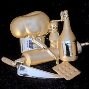 Vintage AJC Chef Brooch Pin Gold Tone